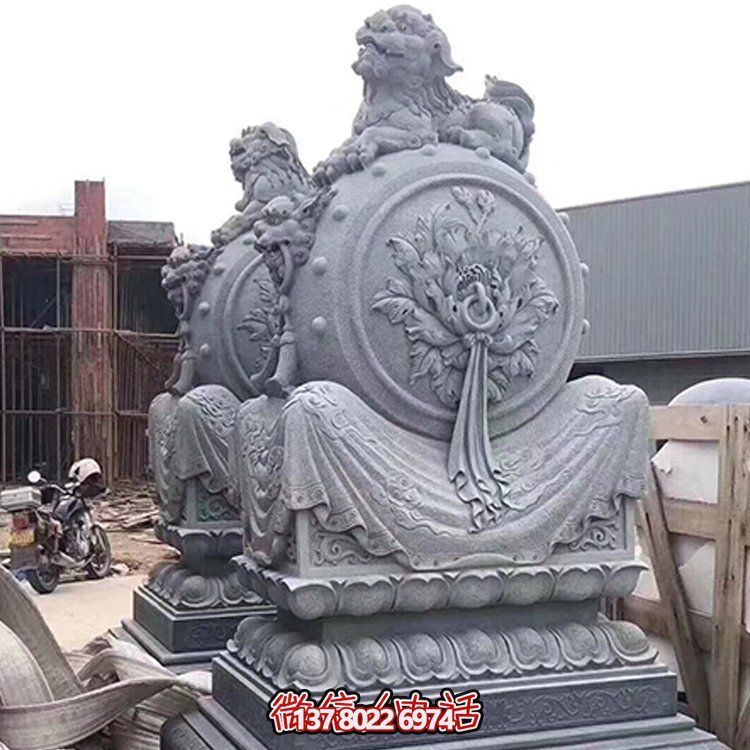 精美大理石石雕抱鼓雕塑，添彩戶外園林景觀