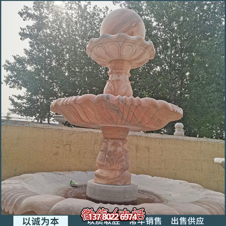 紅大理石石雕園林噴泉，展現絢爛晚霞
