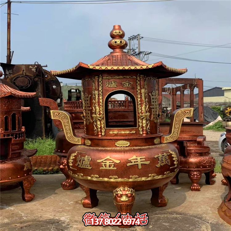 純銅寶香爐，室內祠堂浮雕擺放裝飾