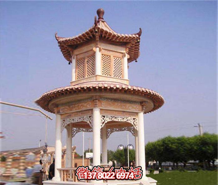 鏤空雕刻涼亭，休閑享受晚霞紅
