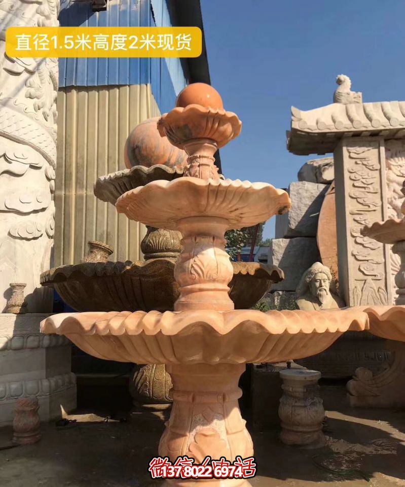 紅色晚霞風水球石雕景觀噴泉，點亮小區美景