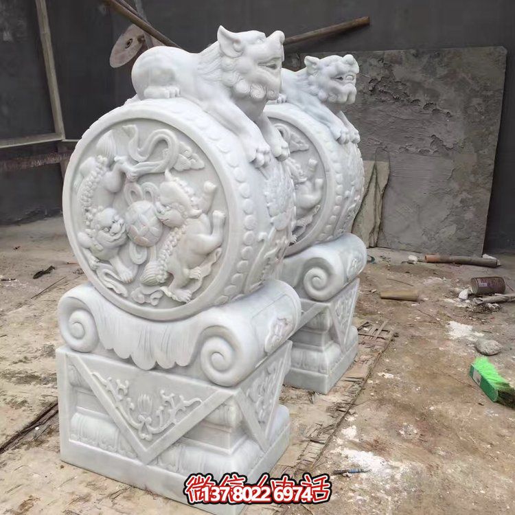 精美大理石石雕抱鼓雕塑，裝點(diǎn)別墅庭院門(mén)口