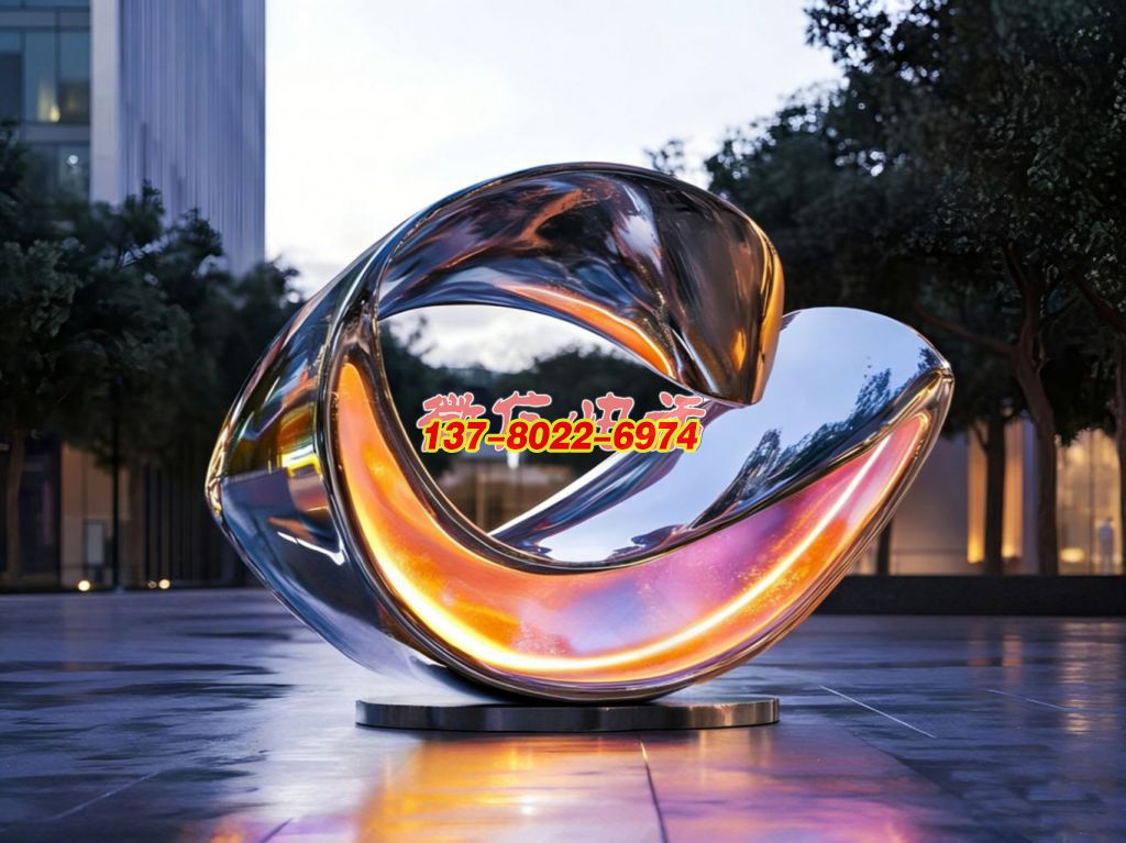 《鎏光環(huán)旋》—— 城市天際下的鏡面不銹鋼創(chuàng)意抽象景觀(guān)雕塑